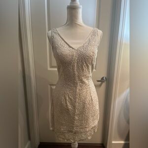 Vintage Sean Collection Silk Beaded Mini Dress| White | Large